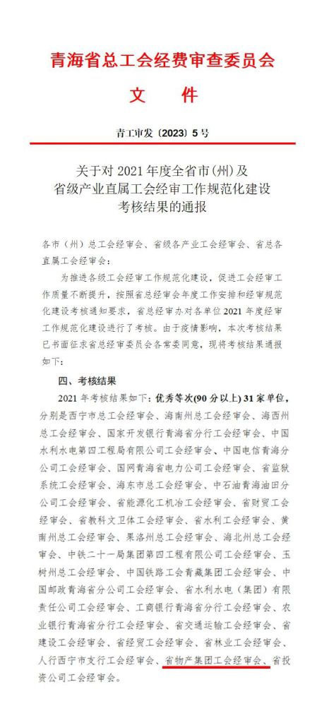 省物產集團工會經審委員會榮獲2021年度經審規范化建設考核優秀等次