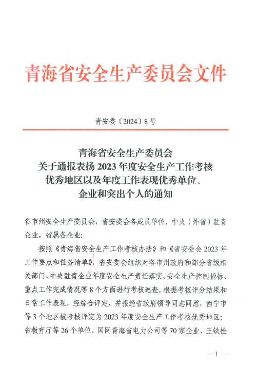 喜報！2023年度安全生產工作優秀企業和突出個人名單揭曉！